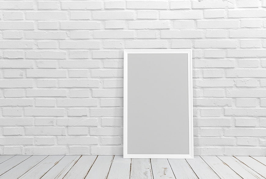 White Picture Frame Mockup on White Brick Wall