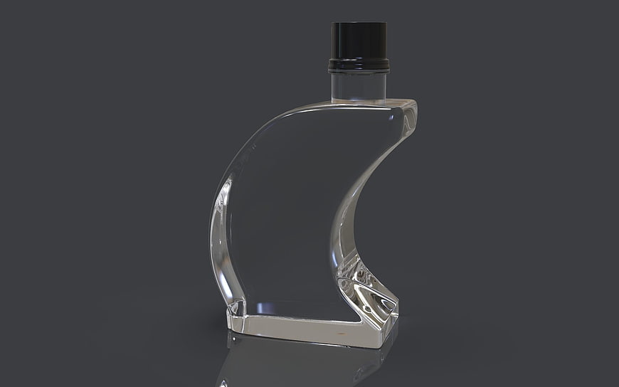 Clear Curved Glass Perfume Bottle Mockup on Gray Background