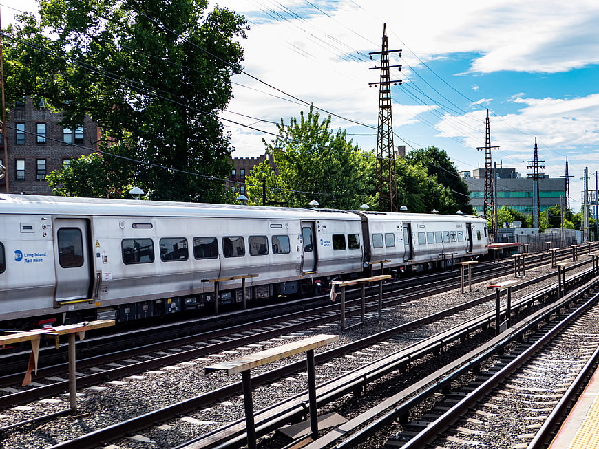 Silver Long Island Rail Road Train on Tracks