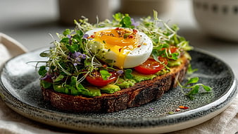 Avocado Toast with Poached Egg and Microgreens