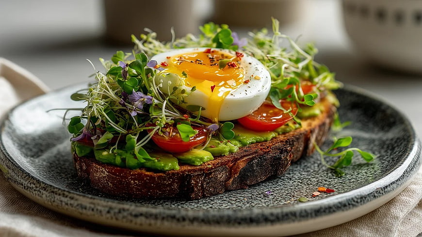Avocado Toast with Poached Egg and Microgreens