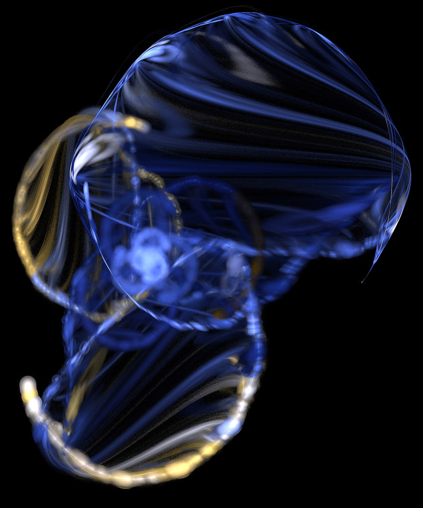 Abstract Blue and Gold Fractal Art Resembling Jellyfish