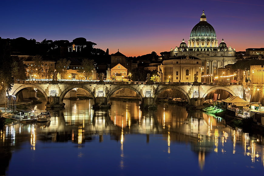 St. Peter's Basilica and Ponte Sant'Angelo at Twilight