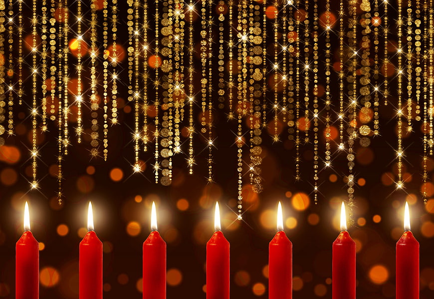 Red Candles With Golden Bokeh And Sparkling Beads