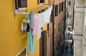 Colorful Laundry Hanging on Clothesline in Venice