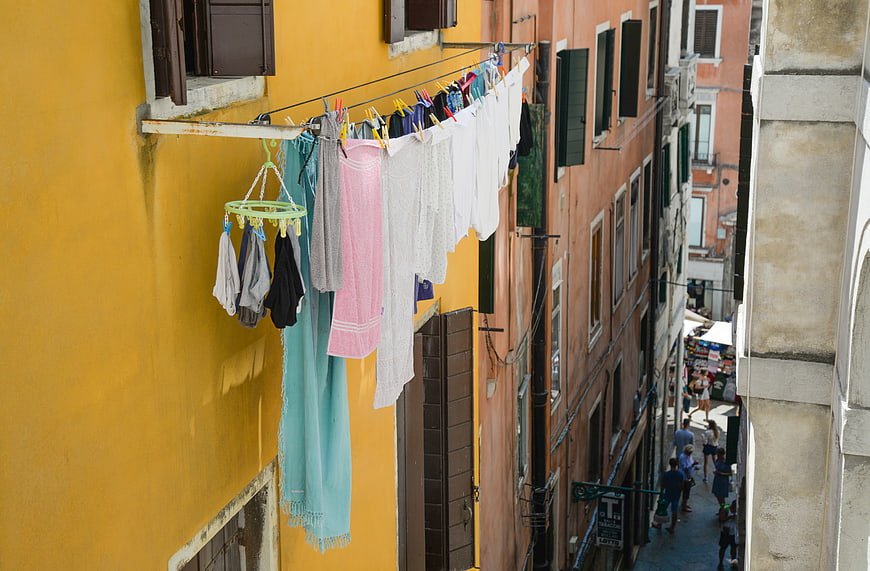 Colorful Laundry Hanging on Clothesline in Venice