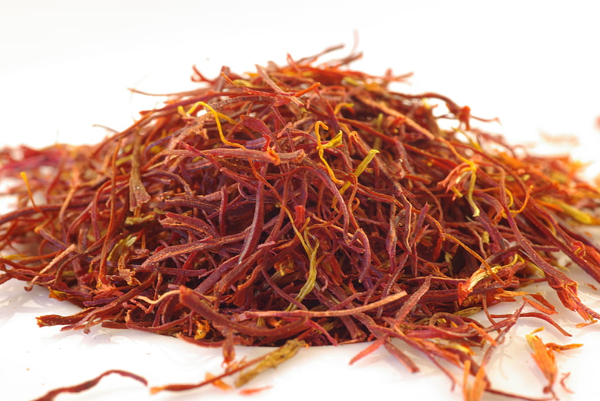 Dried Saffron Threads Pile On White Background