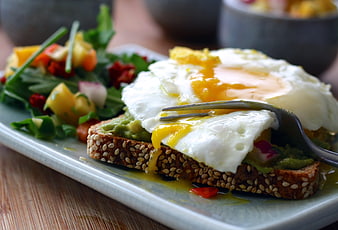 Avocado Toast with Fried Egg and Salad
