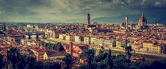 Panoramic View of Florence, Tuscany, Italy with Duomo and Arno River