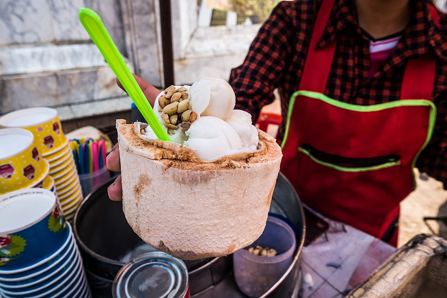Fresh Coconut Ice Cream Dessert with Pistachios