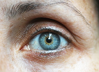 Extreme Close-Up of Blue Human Eye with Visible Skin Texture