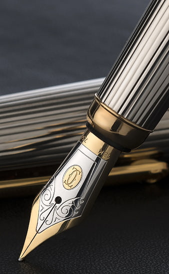 Close-up of luxury gold and silver fountain pen nib
