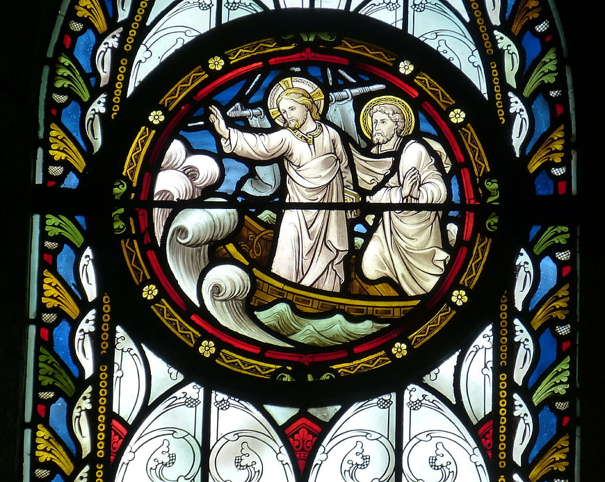 Stained Glass Window Depicting Jesus Calming the Storm
