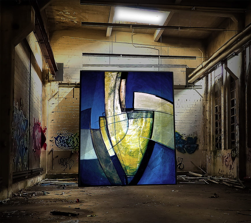 Abstract painting in abandoned industrial ruin