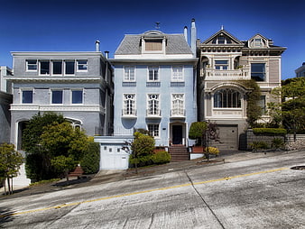Colorful Victorian Houses on Steep San Francisco Street