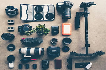 Flat Lay of Professional Photography Equipment and Camera Gear