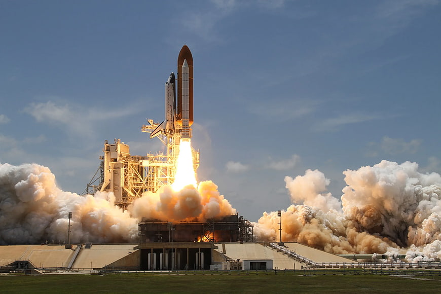 Space Shuttle Launch with Massive Smoke Plumes