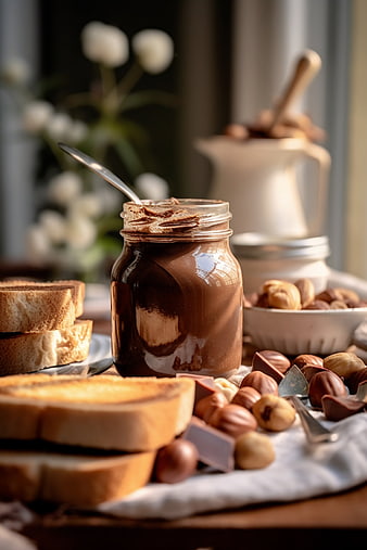 Chocolate Hazelnut Spread with Toast and Nuts