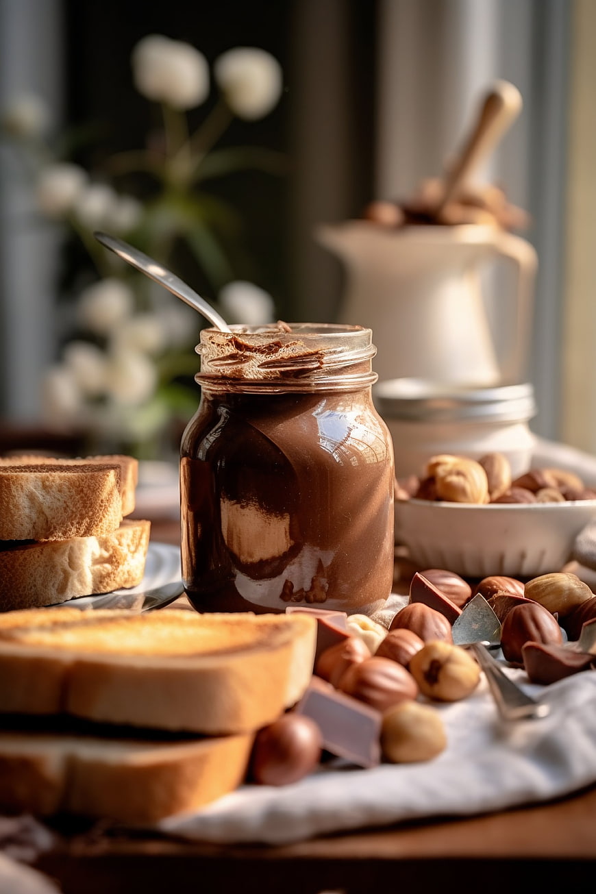 Chocolate Hazelnut Spread with Toast and Nuts