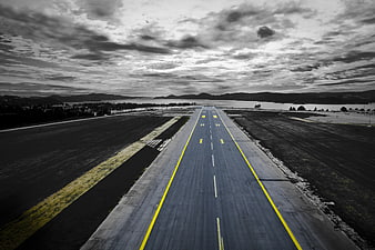 Aerial View of Runway with Selective Yellow Color