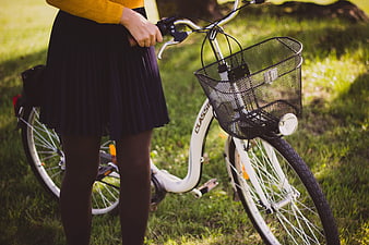 Woman with Vintage Bicycle in Park