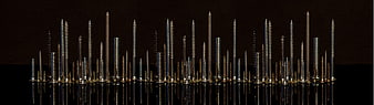 Macro Panorama of Metallic Screws and Nails on Black Background