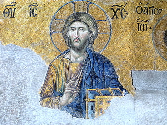 Ancient Byzantine Mosaic of Christ Pantocrator in Hagia Sophia