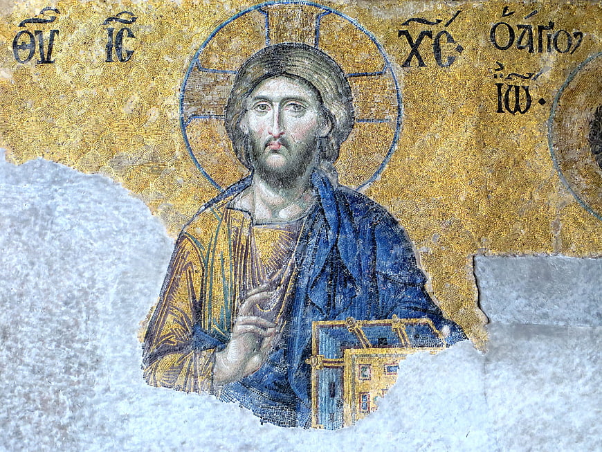 Ancient Byzantine Mosaic of Christ Pantocrator in Hagia Sophia
