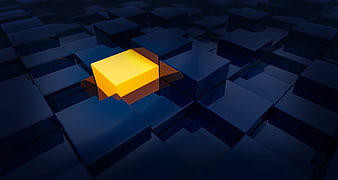 Yellow Cube Rising Among Blue Cubes 3D Abstract Concept