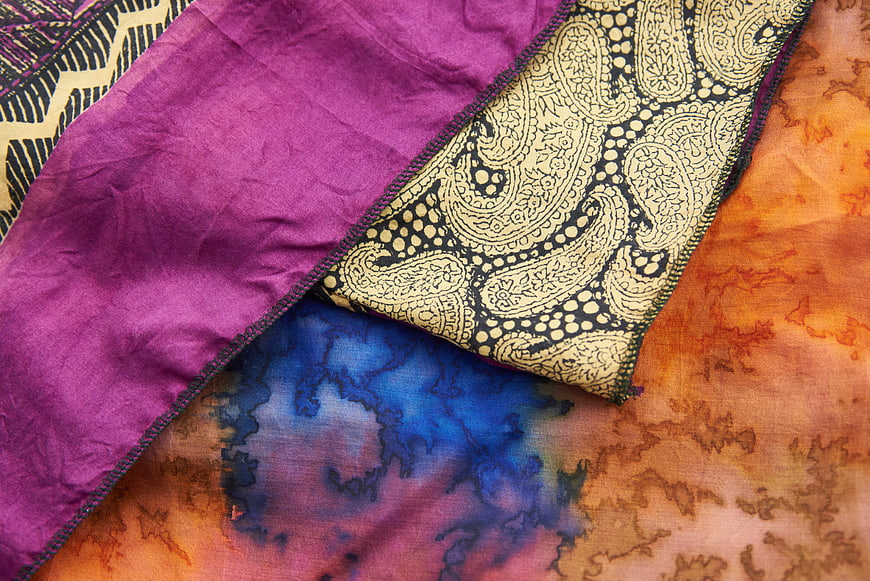 Colorful Textured Fabric Patterns and Textiles Flat Lay