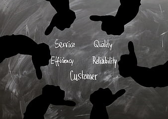 Silhouetted Hands Thumbs Up And Down Around Customer Service Keywords