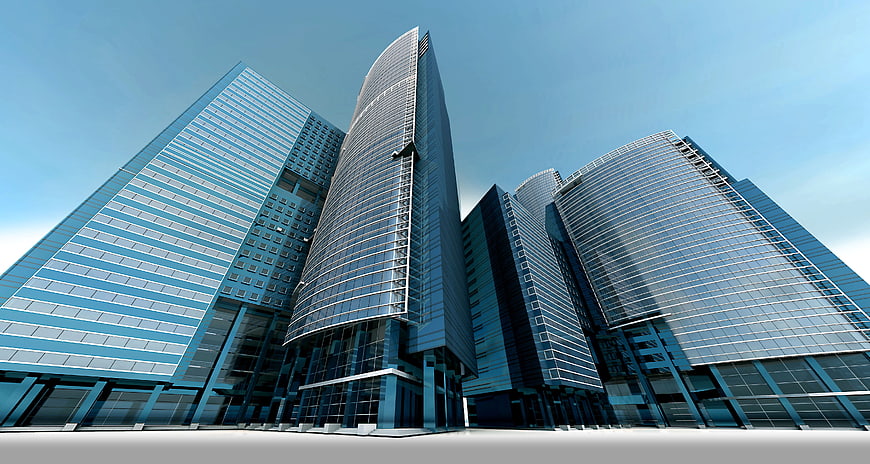 Modern Glass Skyscrapers 3D Rendering