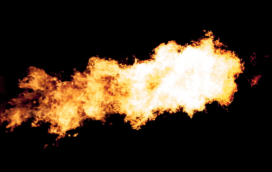 Horizontal Fire Flame Burst on Black Background