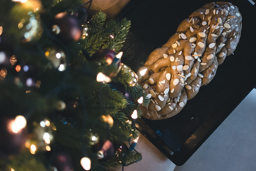 Traditional Czech Vánočka Christmas Bread with Almonds