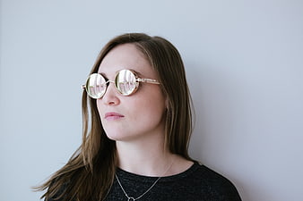 Woman Wearing Round Mirrored Sunglasses Portrait