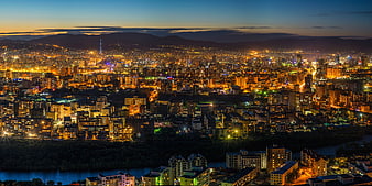 Aerial Night View of Ulaanbaatar City Center, Mongolia
