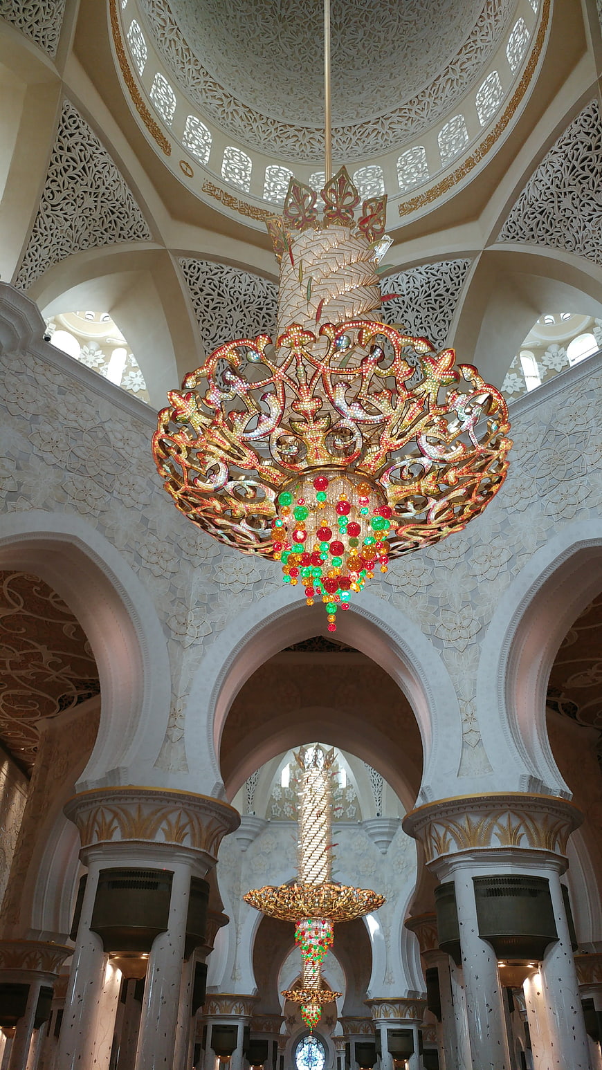 Ornate Chandelier in Grand Mosque Interior with Arches
