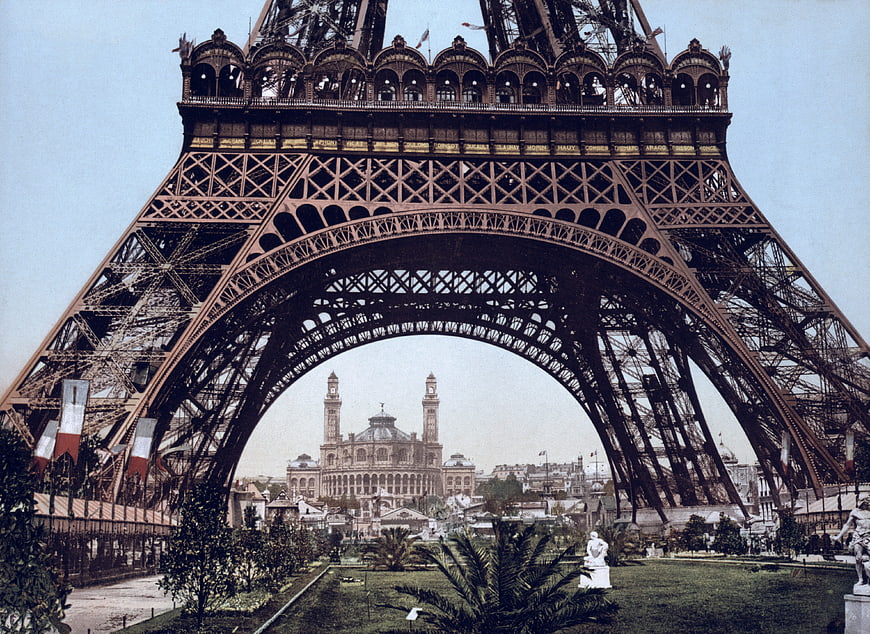 Historical View of Eiffel Tower Arch and Trocadero Palace Paris