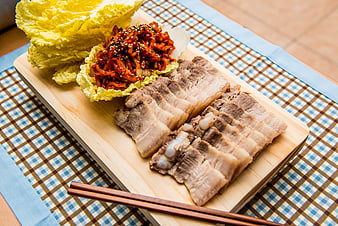 Korean Bossam Sliced Pork Belly With Napa Cabbage And Kimchi