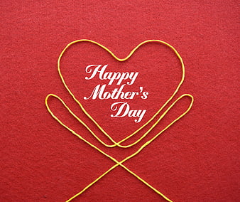 Yellow Thread Heart on Red Background with Happy Mother's Day Text