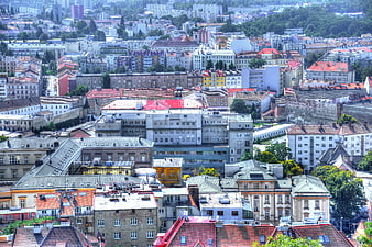 Aerial View of Brno Cityscape with Colorful Roofs