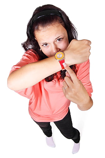 Woman Checking Watch From High Angle View