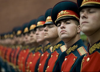 Russian Honor Guard Soldiers in Ceremonial Uniform Formation
