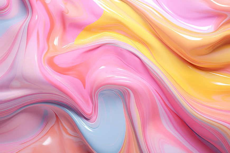 Abstract 3D Liquid Swirls in Pink, Yellow, and Blue