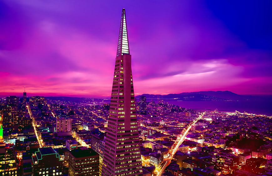 Vibrant Transamerica Pyramid San Francisco Night Skyline