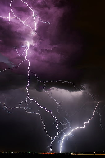 Dramatic Purple Lightning Storm at Night