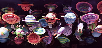 Colorful Hanging Paper Planet Mobile Art Installation