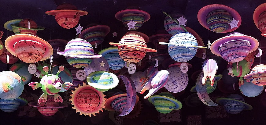 Colorful Hanging Paper Planet Mobile Art Installation