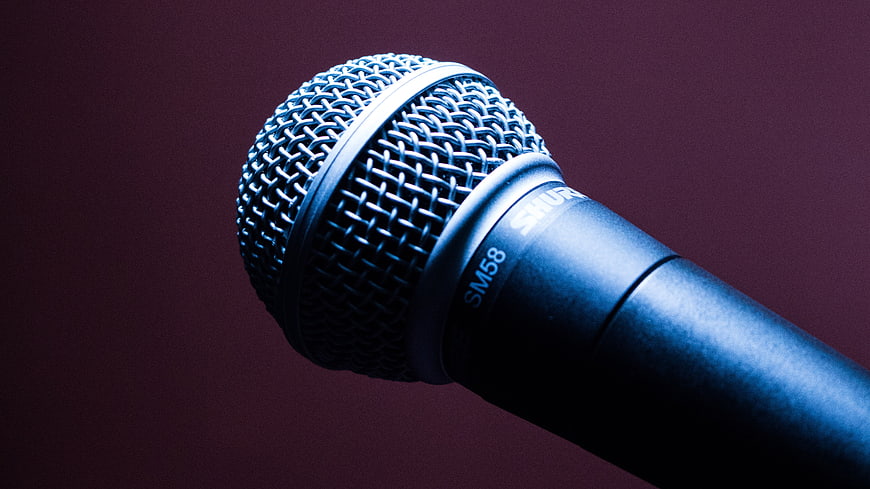 Close-up of Shure SM58 Microphone on Dark Background