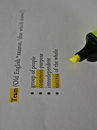 Highlighted Definition of Team with Yellow Marker